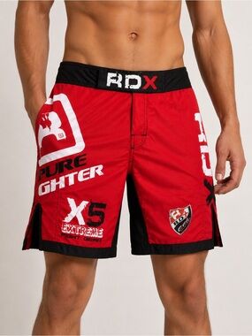 RDX X5 Fight Gear Boxing Martial Arts Shorts Red Black Size L (33-34)